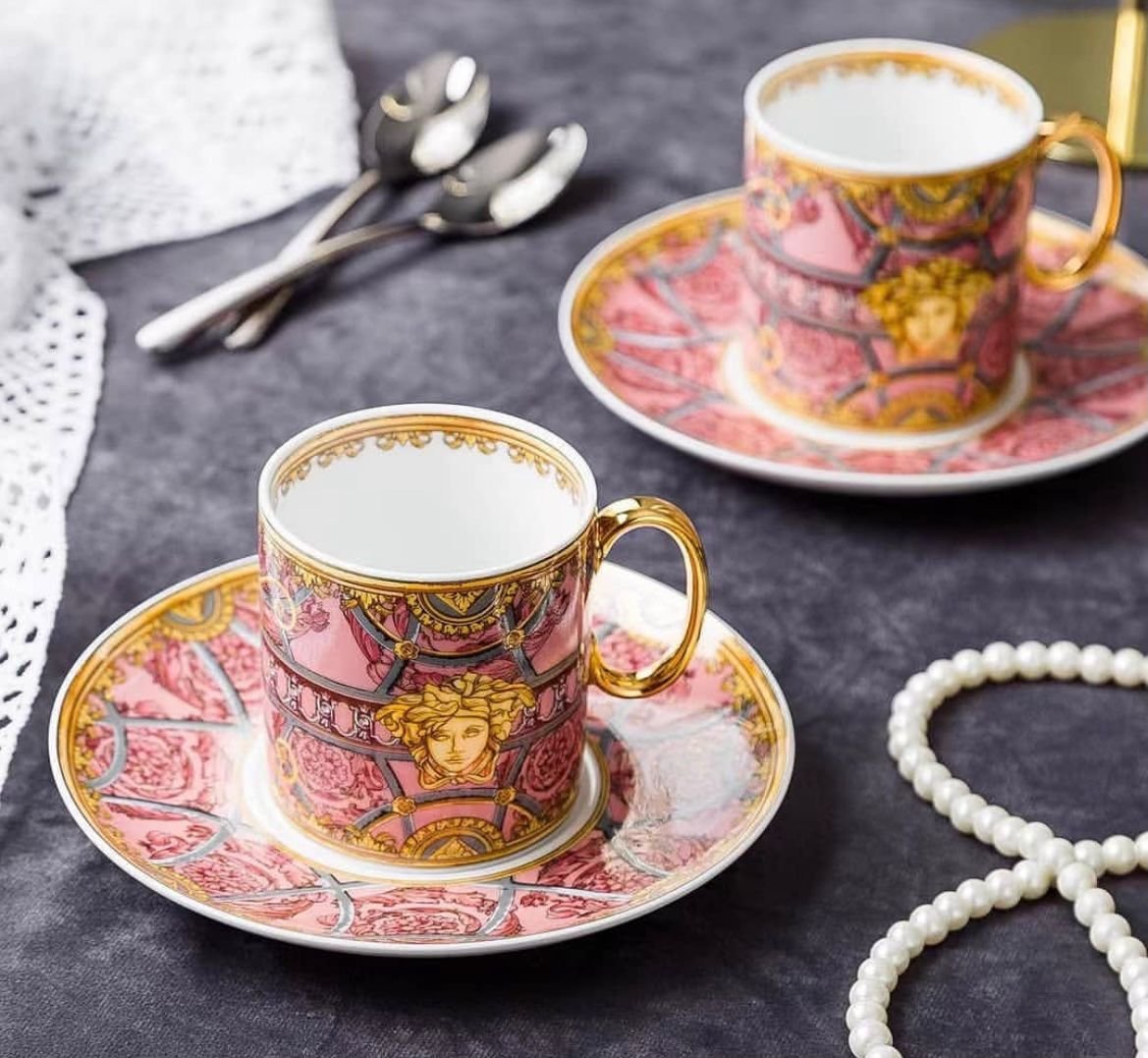 Versace Tea set of two cups many colors available - Versace Cups | Aleppo Gift UAE